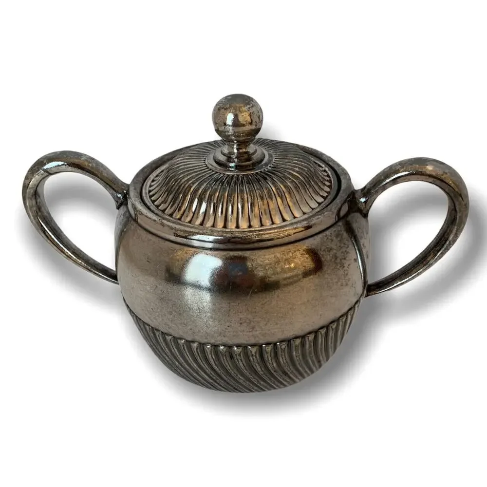 Vintage Wilcox Silverplate Double Handled Sugar Bowl and Lid Swirl Design